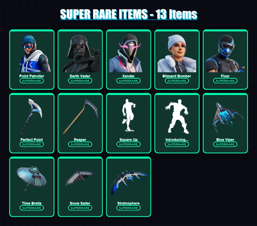 [PC/XBOX/PSN] | Point Patroller | Darth Vader | Xander | Blizzard Bomber | Fixer | 114 skin | 136 pickaxe | 114 emote | 127 glider | Lv2086