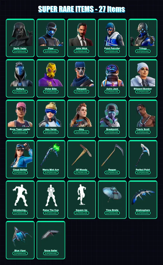 [PS4/PS5/XBOX/PC] | Darth Vader | Fixer | John Wick | Point Patroller | Trilogy | 423 skin | 369 pickaxe | 415 emote | 257 glider | Lv4307