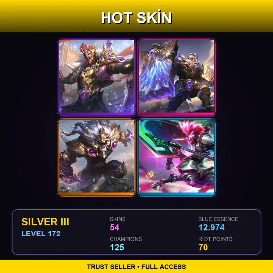 EUNE | Victorious Draven | Victorious Braum | Victorious Rengar | Arcade Hecarim | 54 Skin | 125 Champ | Silver III | Lv172