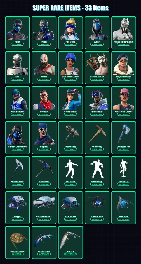 [SWITCH/XBOX/PSN/PC] | Fixer | Trilogy | Neo Versa | Sultura | Rogue Spider Knight | 230 skin | 196 pickaxe | 180 emote | 161 glider | Lv1851