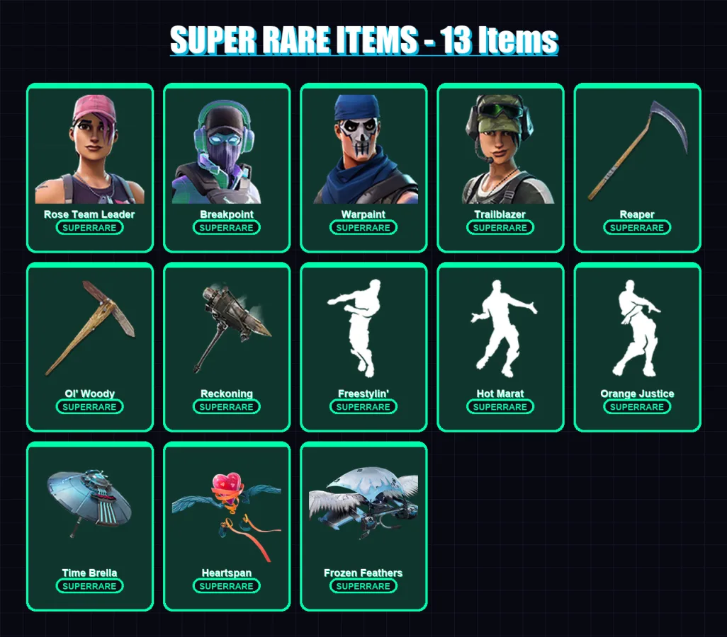 [PC/XBOX/PSN] | Rose Team Leader | Breakpoint | Warpaint | Trailblazer | The Scientist | 108 skin | 84 pickaxe | 77 emote | 81 glider | Lv1150