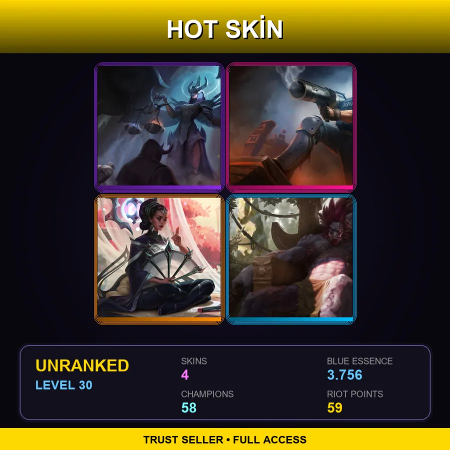 RU | Judgment Kayle | Riot Graves | Traditional Karma | Traditional Trundle | 4 Skin | 58 Champ | Lv30