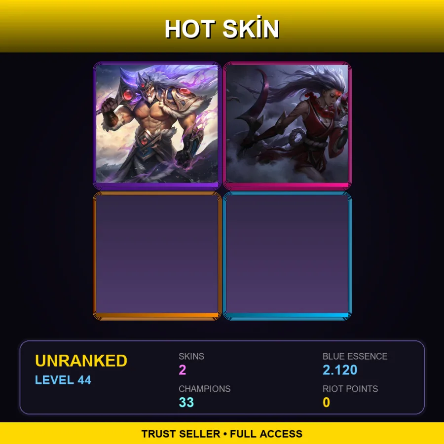 LAS | Lv44 | Unranked | 2 Skin | 33 Champ — LoL account
