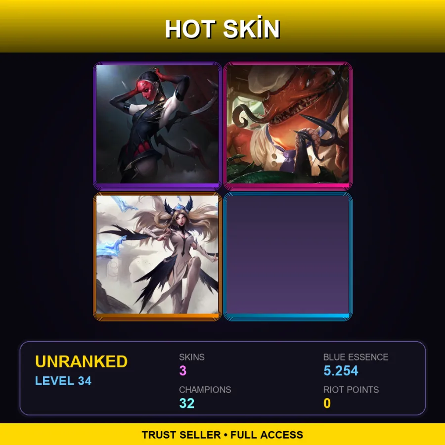 EUW | Lv34 | Unranked | 3 Skin | 32 Champ