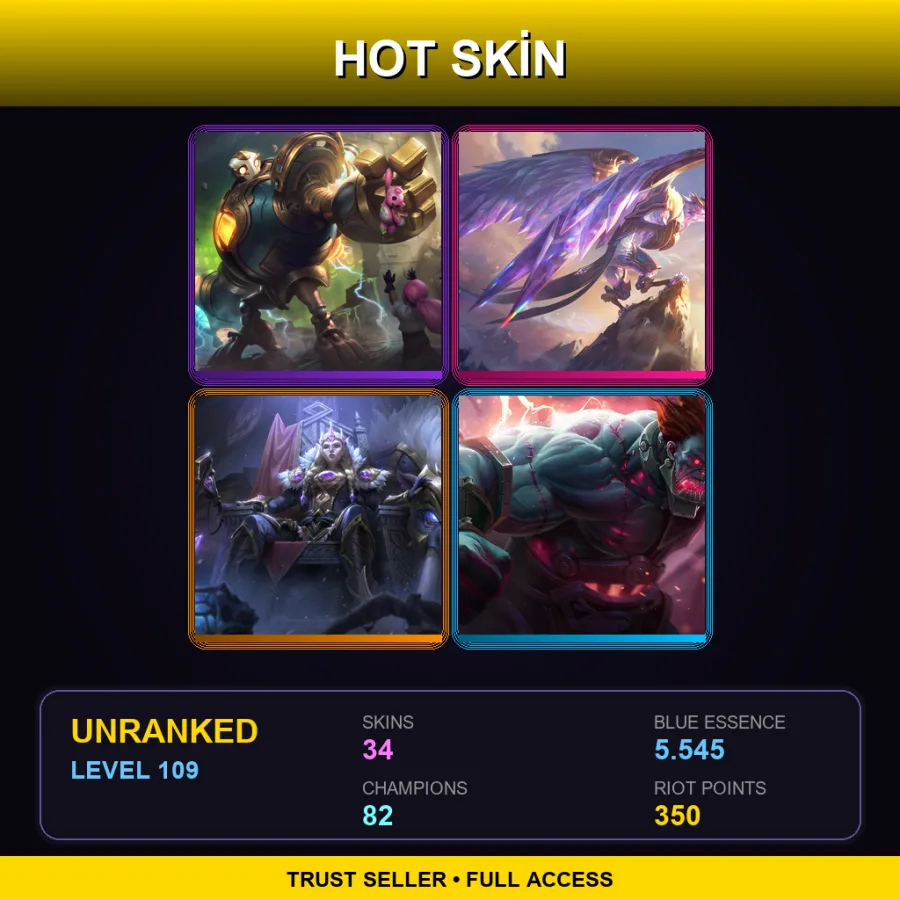 EUNE | Lv109 | Unranked | 34 Skin | 82 Champ