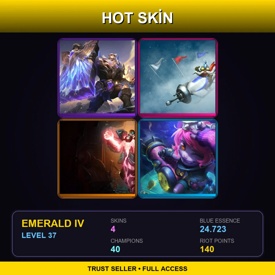 EUW | Victorious Braum | Ice Toboggan Corki | Battlecast Xerath | Riot Girl Tristana | 4 Skin | 40 Champ | Emerald IV | Lv37