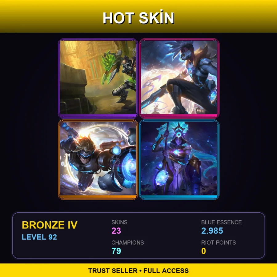 EUW | Lv92 | Bronze IV | 23 Skin | 79 Champ