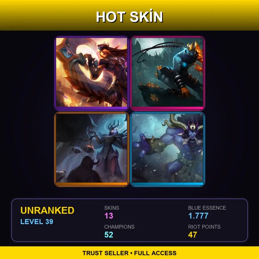 EUNE | Lv39 | Unranked | 13 Skin | 52 Champ — LoL account