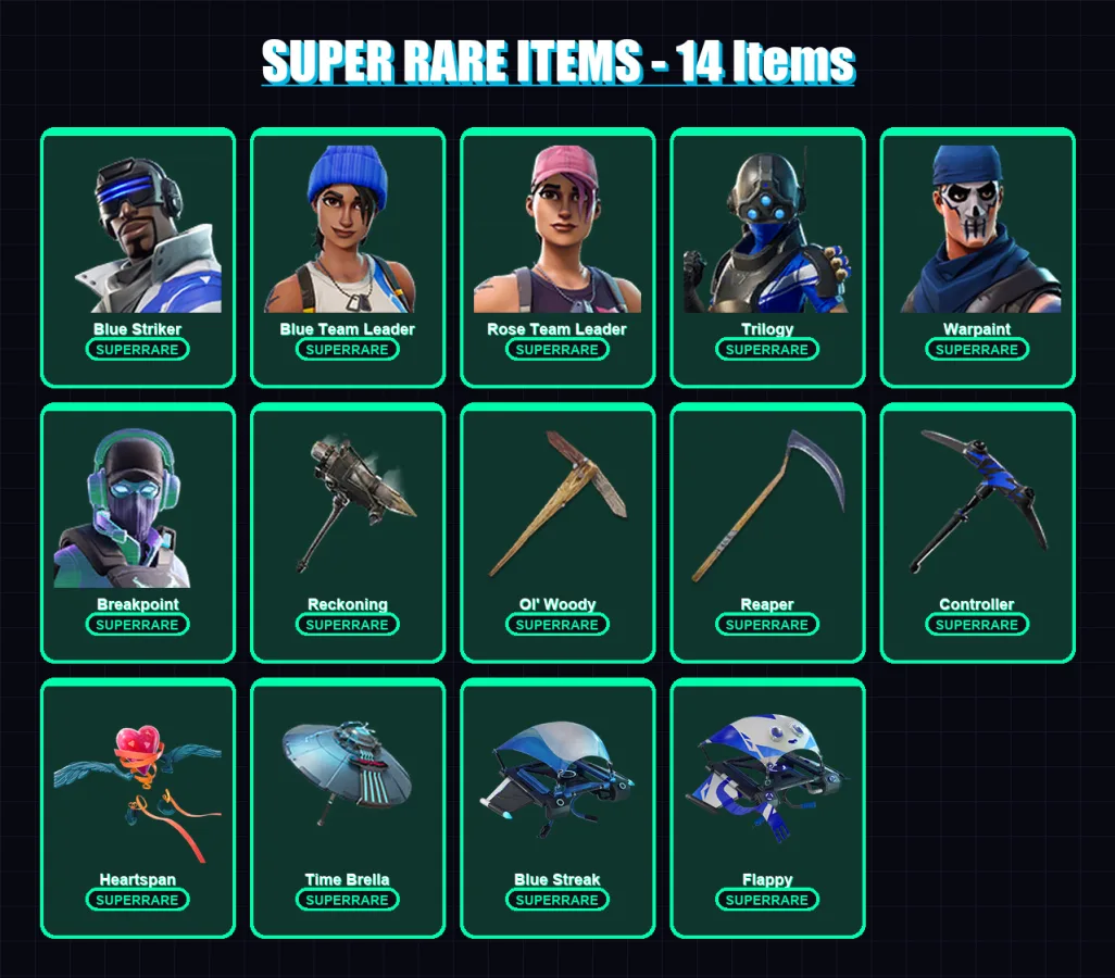 [PC/XBOX/PSN] | Blue Striker | Blue Team Leader | Rose Team Leader | Trilogy | Warpaint | 116 skin | 97 pickaxe | 98 emote | 86 glider | Lv1114