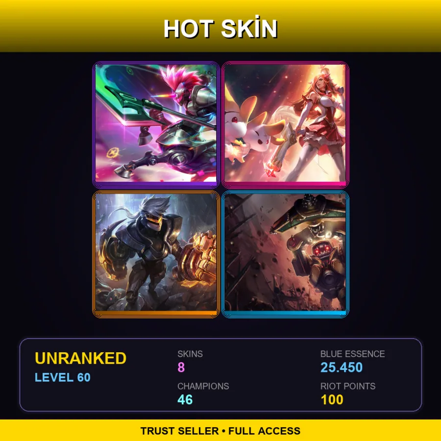 EUW | Lv60 | Unranked | 8 Skin | 46 Champ