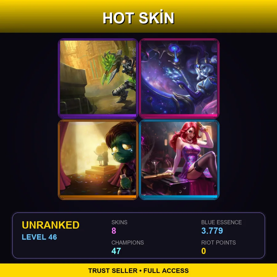 EUW | Lv46 | Unranked | 8 Skin | 47 Champ
