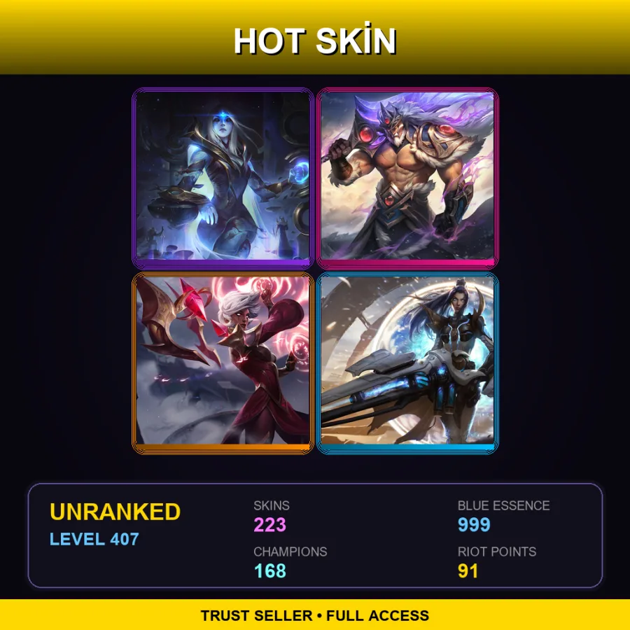 LAN | Lv407 | Unranked | 223 Skin | 168 Champ