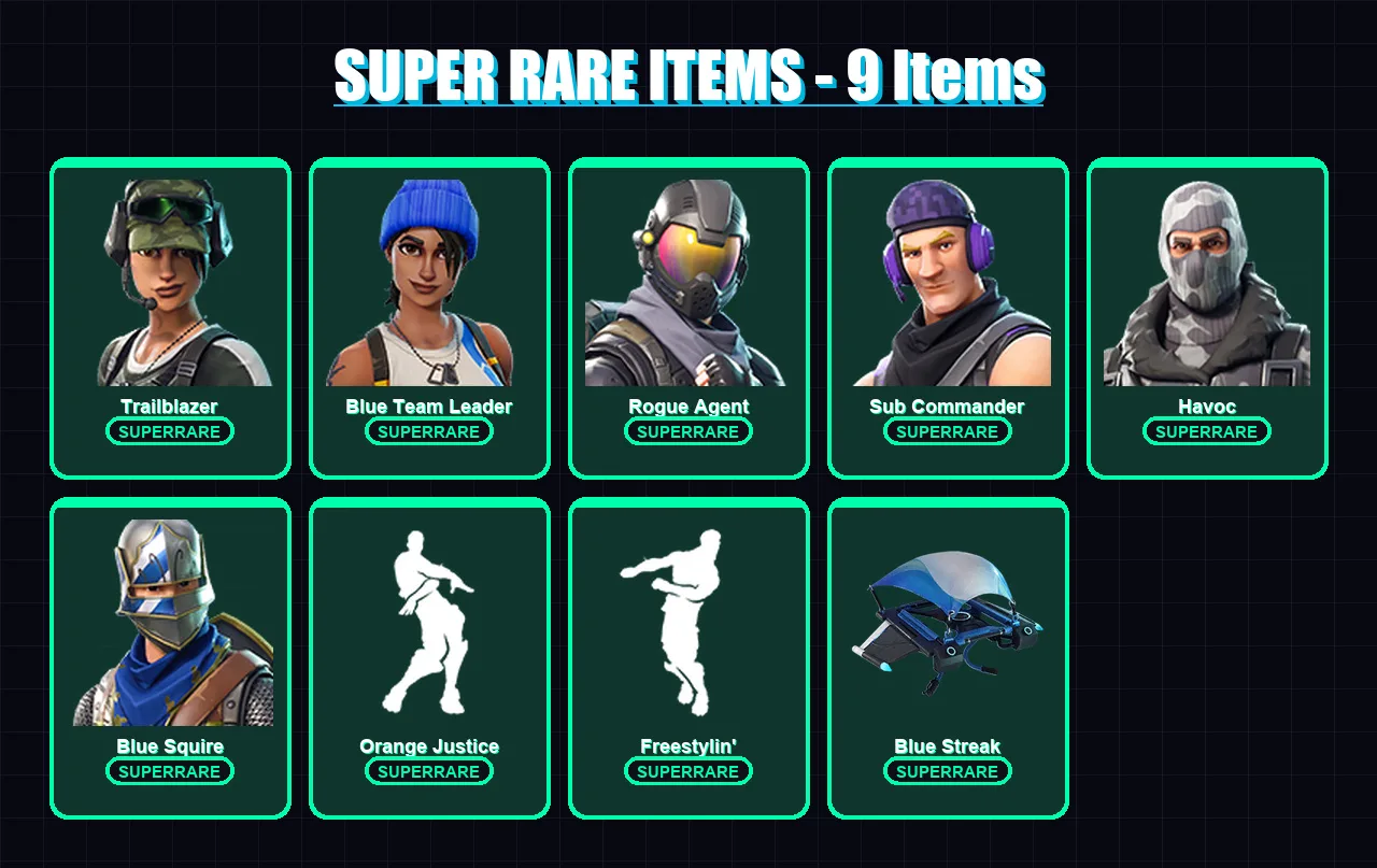 [PC] | Trailblazer | Blue Team Leader | Rogue Agent | Sub Commander | Havoc | 71 skin | 108 pickaxe | 75 emote | 73 glider | Lv926