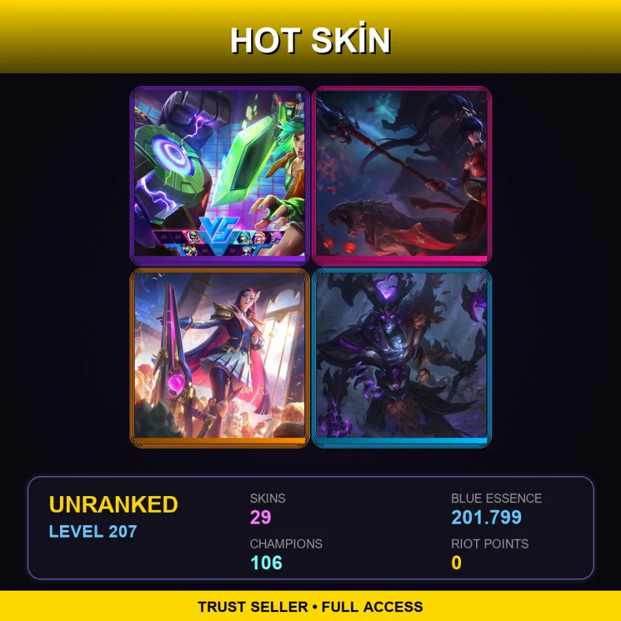 BR | Lv207 | Unranked | 29 Skin | 106 Champ — LoL account