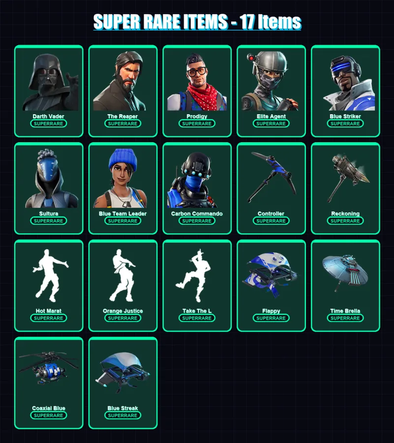 [PS4/PS5/XBOX/PC] | Darth Vader | The Reaper | Prodigy | Elite Agent | Blue Striker | 112 skin | 123 pickaxe | 97 emote | 127 glider | Lv1663