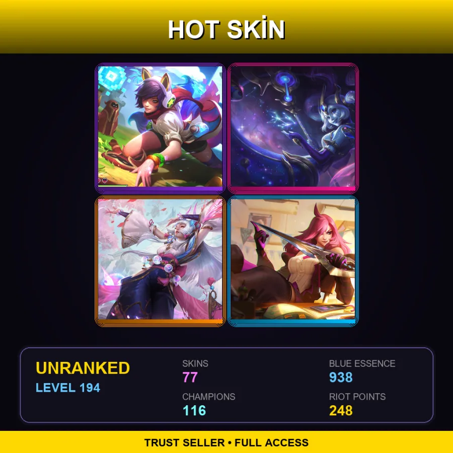 EUW | Lv194 | Unranked | 77 Skin | 116 Champ — LoL account