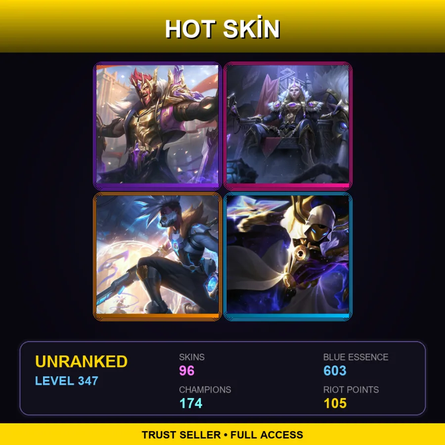 KR | Lv347 | Unranked | 96 Skin | 174 Champ — LoL account