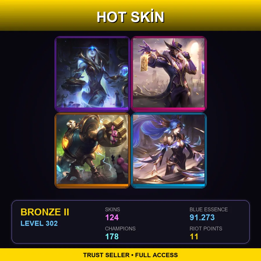 TR | Lv302 | Bronze II | 124 Skin | 178 Champ — LoL account