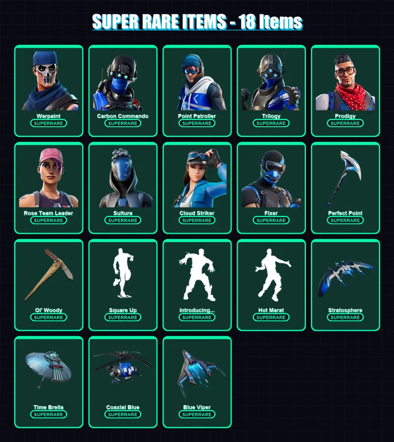 [PC/XBOX] | Warpaint | Carbon Commando | Point Patroller | Trilogy | Prodigy | 129 skin | 151 pickaxe | 129 emote | 133 glider | Lv1761