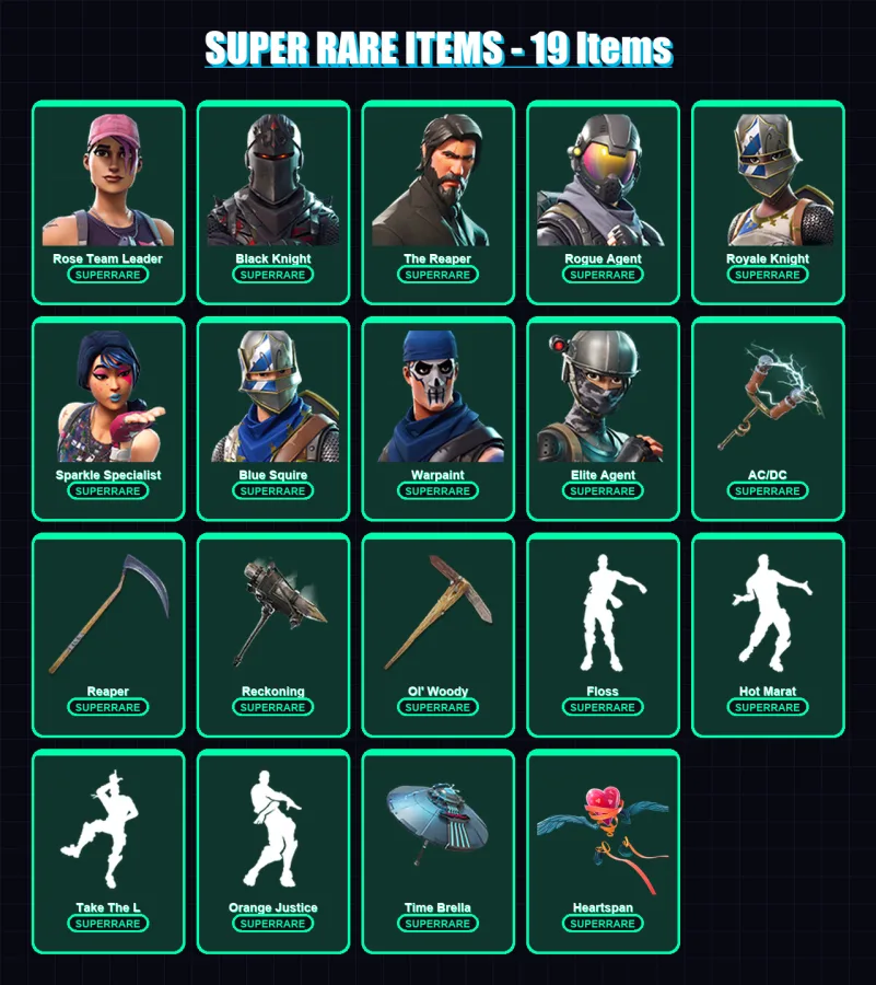 [PC/PSN] | Rose Team Leader | Black Knight | The Reaper | Rogue Agent | Royale Knight | 135 skin | 131 pickaxe | 144 emote | 116 glider | Lv1568