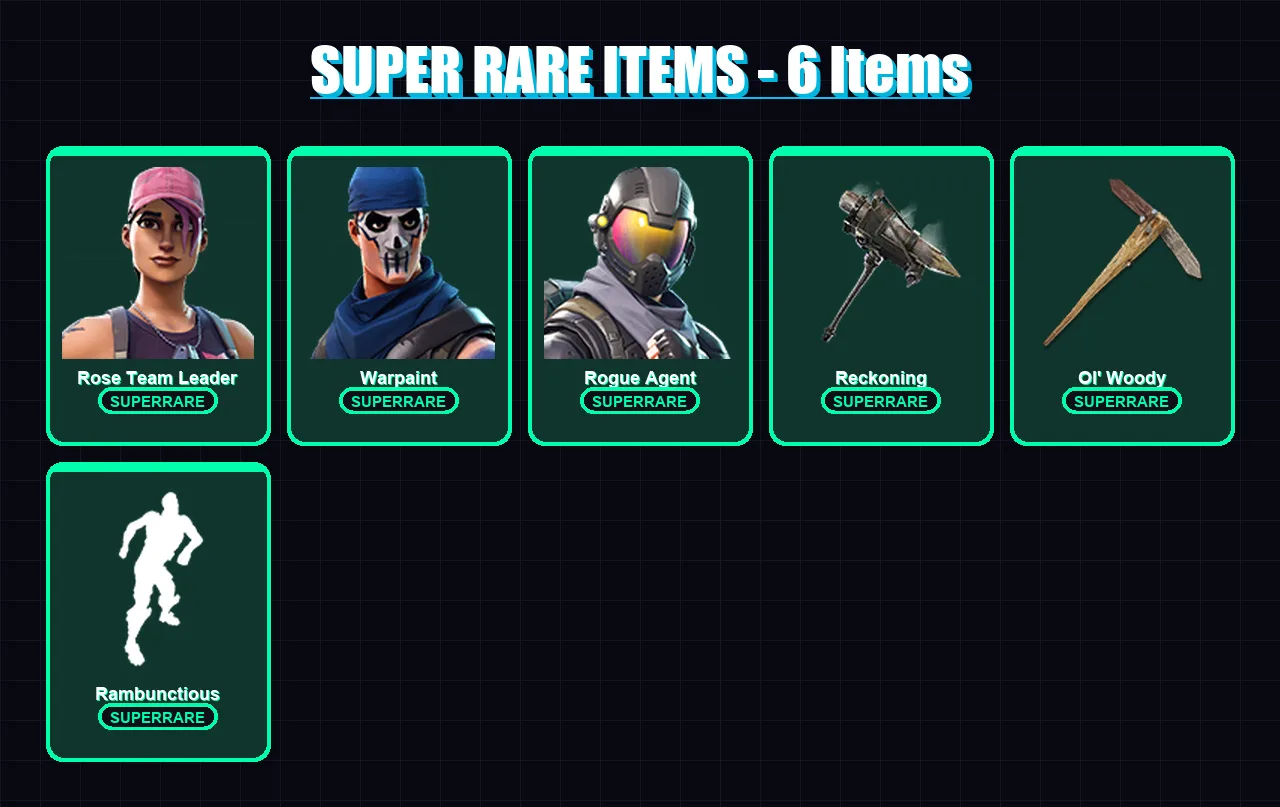 [PC/XBOX/PSN] | Rose Team Leader | Warpaint | Rogue Agent | Red Knight | Vertex | 13 skin | 7 pickaxe | 12 emote | 10 glider | Lv76