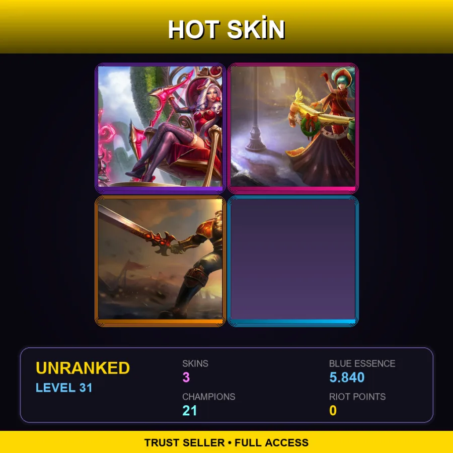NA | Lv31 | Unranked | 3 Skin | 21 Champ