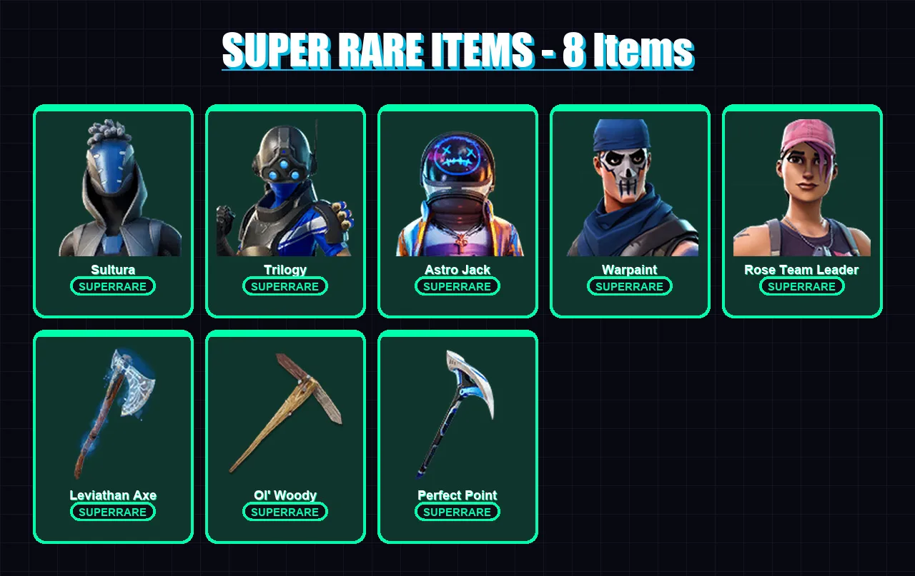 [PS4/PS5/XBOX/PC] | Sultura | Trilogy | Astro Jack | Warpaint | Rose Team Leader | 117 skin | 148 pickaxe | 95 emote | 107 glider | Lv1439
