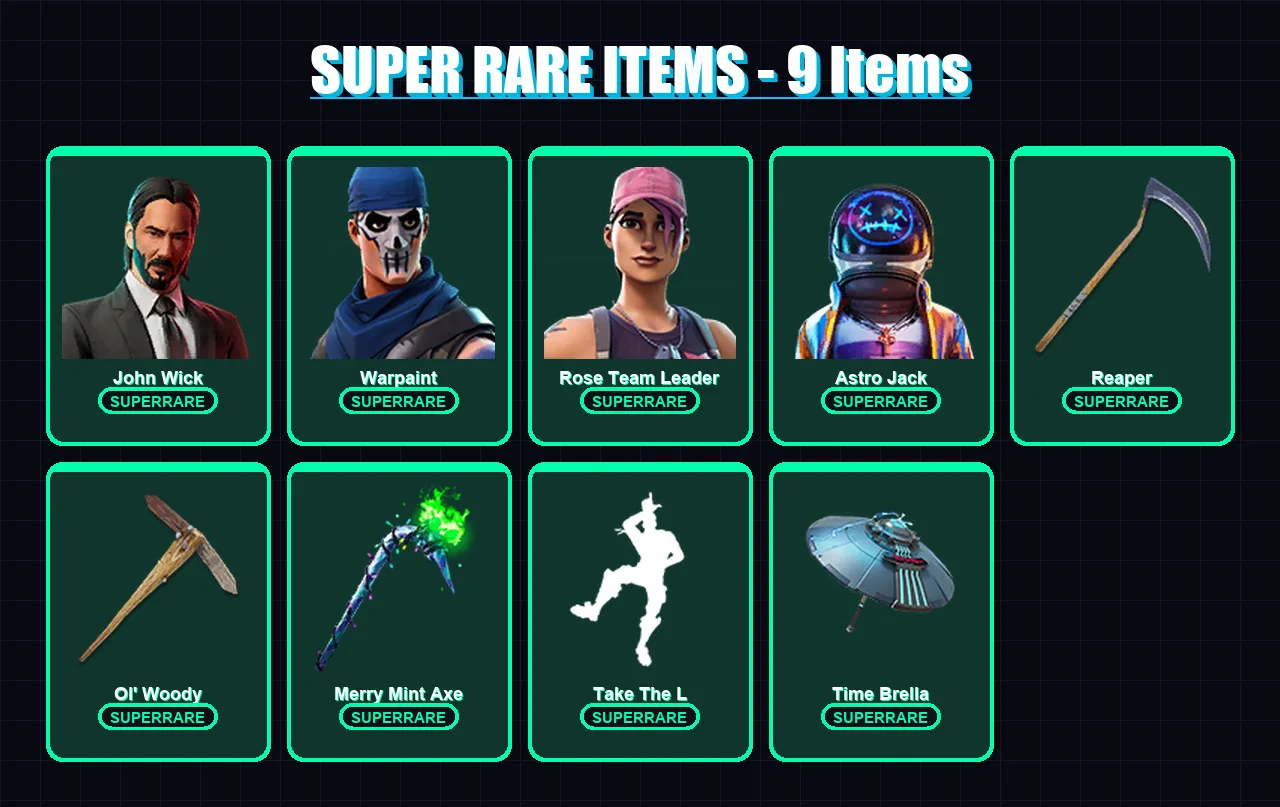 [PC/PSN] | John Wick | Warpaint | Rose Team Leader | Astro Jack | Blackheart | 240 skin | 219 pickaxe | 187 emote | 172 glider | Lv2167