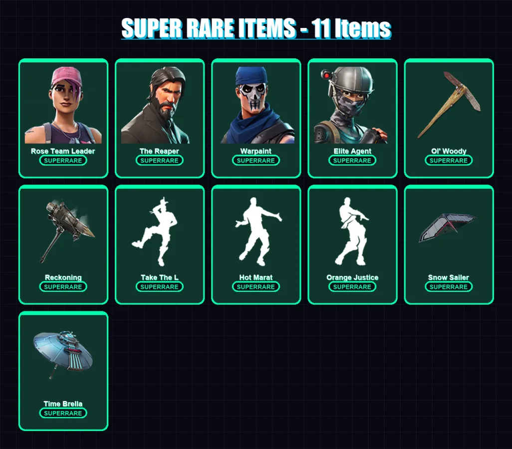 [PS4/PS5/PC] | Rose Team Leader | The Reaper | Warpaint | Elite Agent | Ragnarok | 52 skin | 65 pickaxe | 50 emote | 55 glider | Lv739