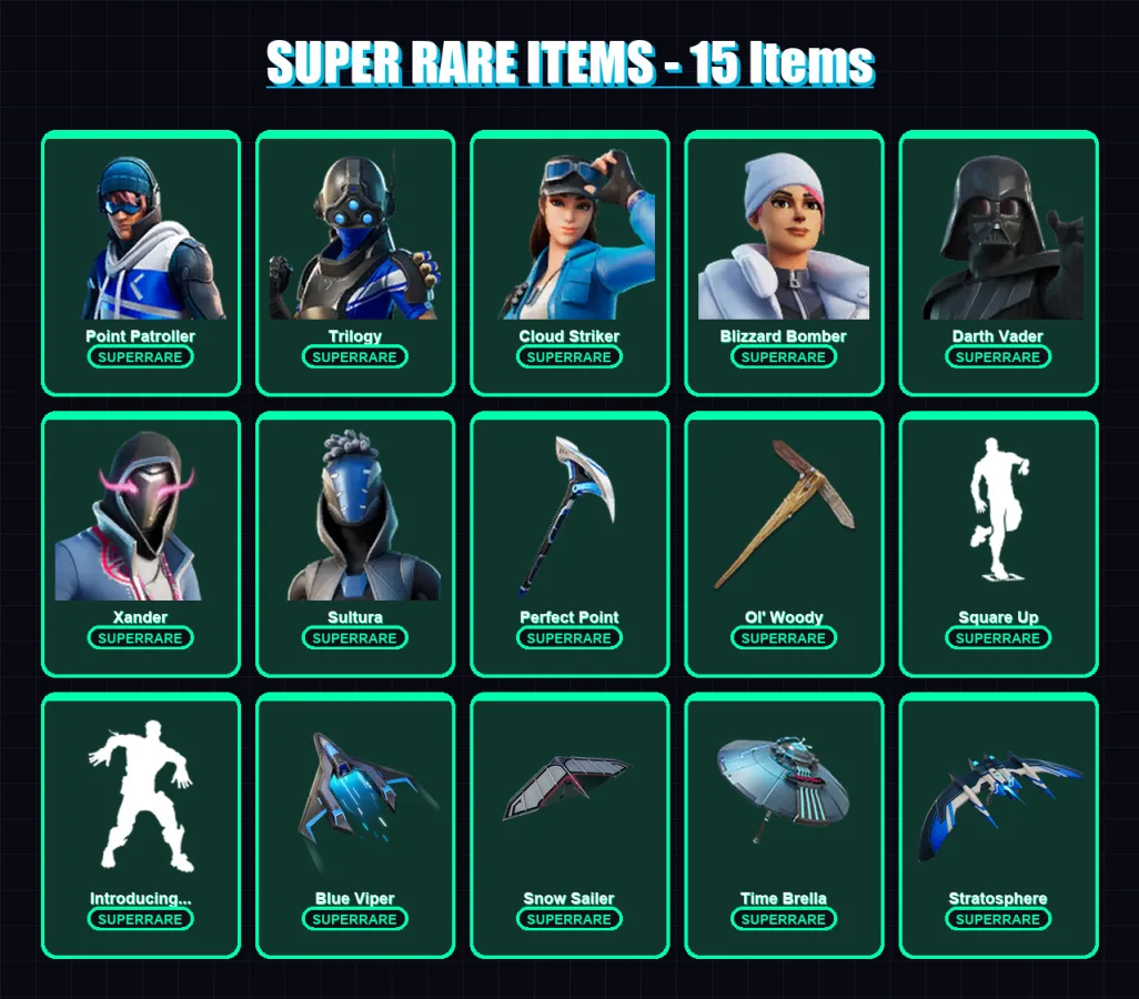 [PC] | Point Patroller | Trilogy | Cloud Striker | Blizzard Bomber | Darth Vader | 167 skin | 236 pickaxe | 155 emote | 178 glider | Lv2785