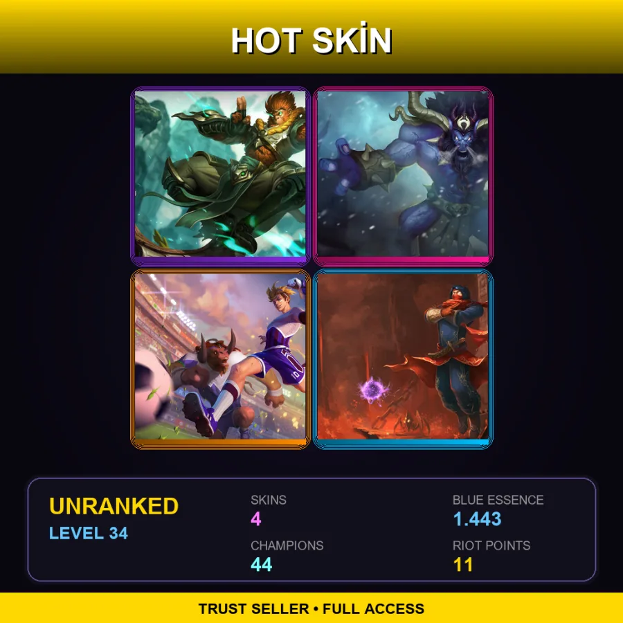 EUW | Lv34 | Unranked | 4 Skin | 44 Champ