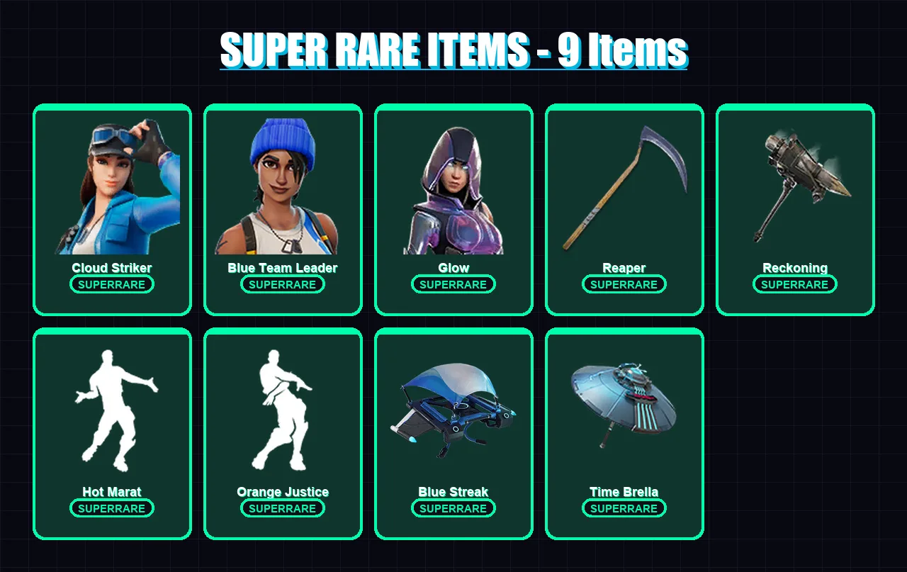 [PS4/PS5/XBOX/PC] | Cloud Striker | Blue Team Leader | Glow | Ruin | Enforcer | 182 skin | 149 pickaxe | 131 emote | 147 glider | Lv2462