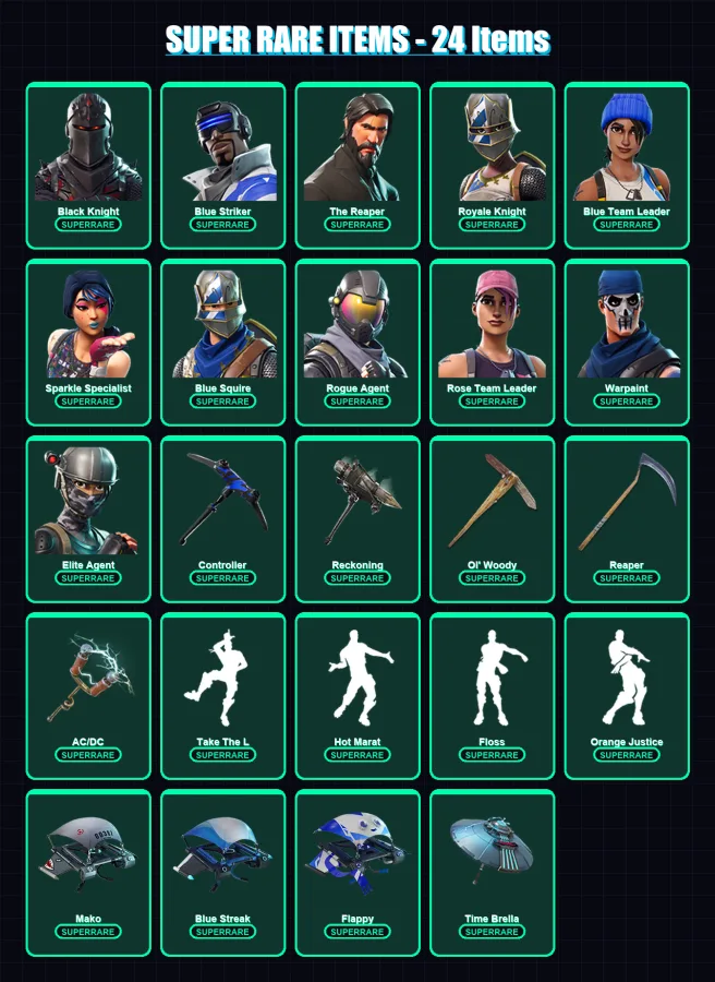 [PC/XBOX/PSN] | Black Knight | Blue Striker | The Reaper | Royale Knight | Blue Team Leader | 86 skin | 62 pickaxe | 70 emote | 68 glider | Lv978