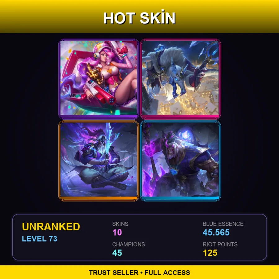EUW | Lv73 | Unranked | 10 Skin | 45 Champ — LoL account