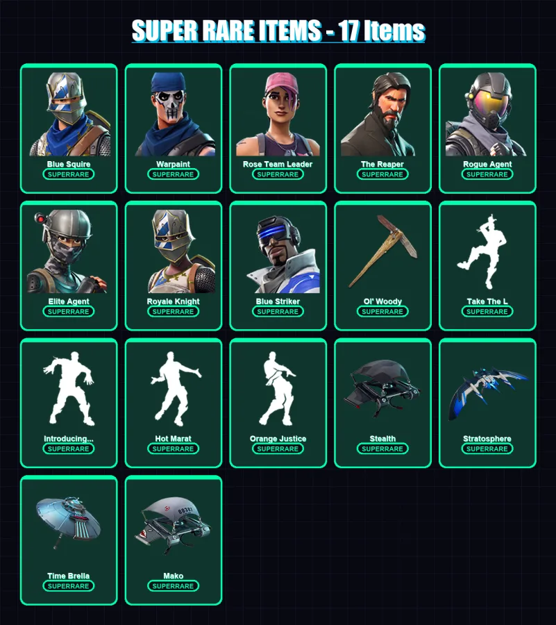 [PC/XBOX] | Blue Squire | Warpaint | Rose Team Leader | The Reaper | Rogue Agent | 28 skin | 34 pickaxe | 48 emote | 40 glider | Lv652