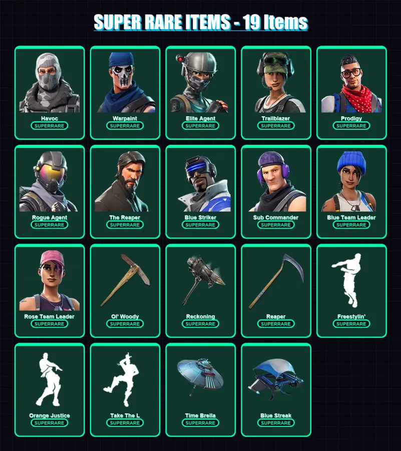 [PS4/PS5/XBOX/PC] | Havoc | Warpaint | Elite Agent | Trailblazer | Prodigy | 73 skin | 57 pickaxe | 54 emote | 59 glider | Lv886