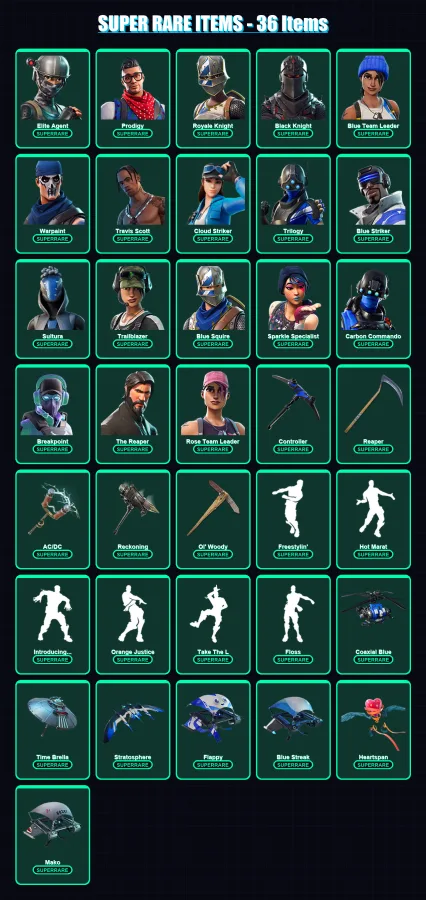 [PC/XBOX] | Elite Agent | Prodigy | Royale Knight | Black Knight | Blue Team Leader | 136 skin | 109 pickaxe | 115 emote | 109 glider | Lv1451