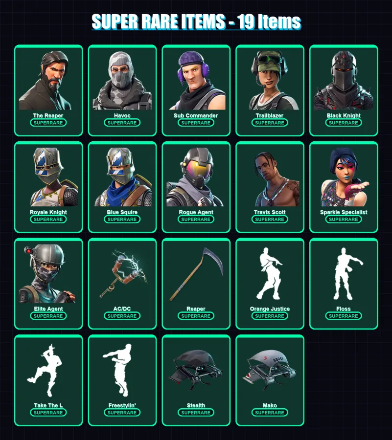 [PS4/PS5/XBOX/PC] | The Reaper | Havoc | Sub Commander | Trailblazer | Black Knight | 62 skin | 46 pickaxe | 68 emote | 49 glider | Lv763