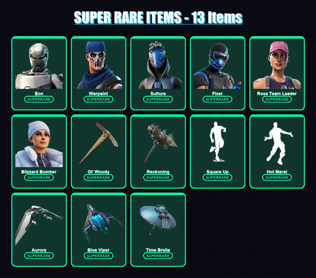 [PC] | Eon | Warpaint | Sultura | Fixer | Rose Team Leader | 123 skin | 140 pickaxe | 108 emote | 117 glider | Lv1412 — Fortnite account