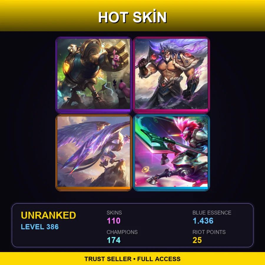 LAN | Lv386 | Unranked | 110 Skin | 174 Champ