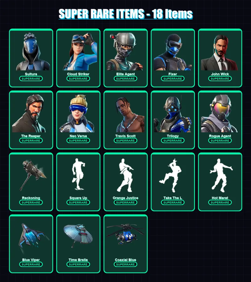 [PS4/PS5/XBOX/PC] | Sultura | Cloud Striker | Elite Agent | Fixer | John Wick | 172 skin | 164 pickaxe | 189 emote | 166 glider | Lv2479