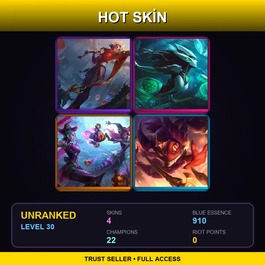 LAS | Lv30 | Unranked | 4 Skin | 22 Champ — LoL account