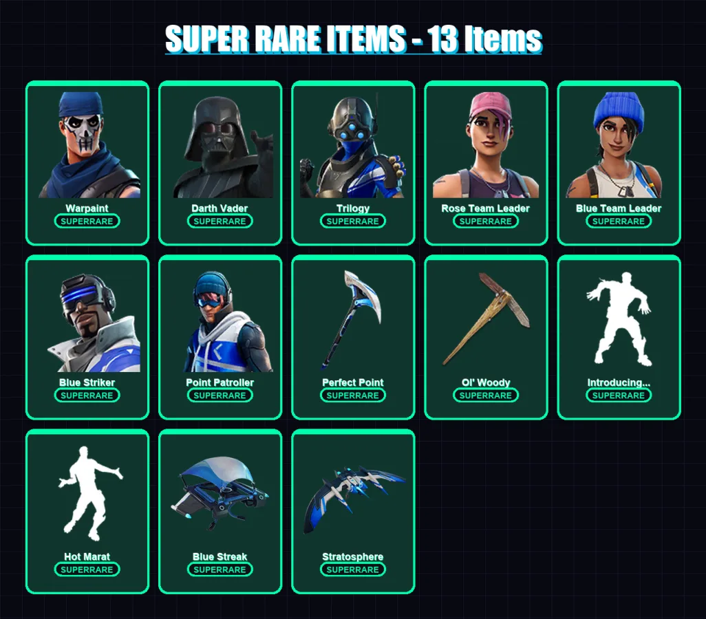 [PS4/PS5/PC] | Warpaint | Darth Vader | Trilogy | Rose Team Leader | Blue Team Leader | 74 skin | 90 pickaxe | 77 emote | 72 glider | Lv1236 — Fortnite account