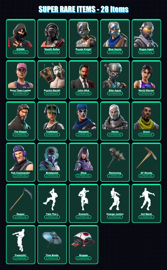 [PC] | IKONIK | Stealth Reflex | Royale Knight | Blue Squire | Rogue Agent | 454 skin | 403 pickaxe | 313 emote | 198 glider | Lv2544