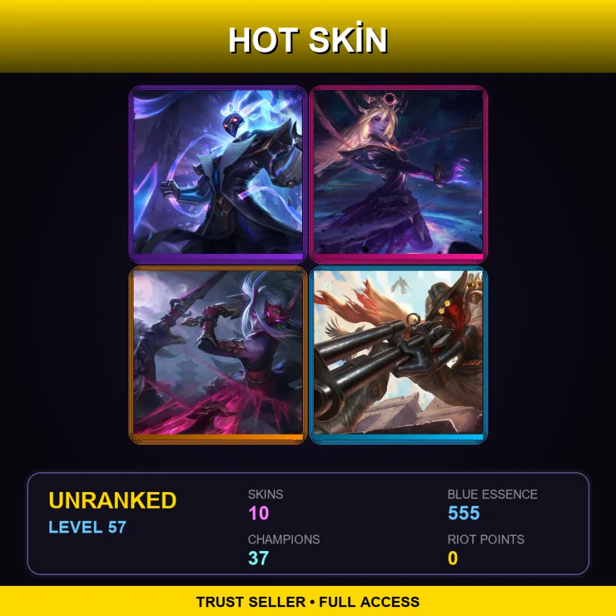NA | Lv57 | Unranked | 10 Skin | 37 Champ