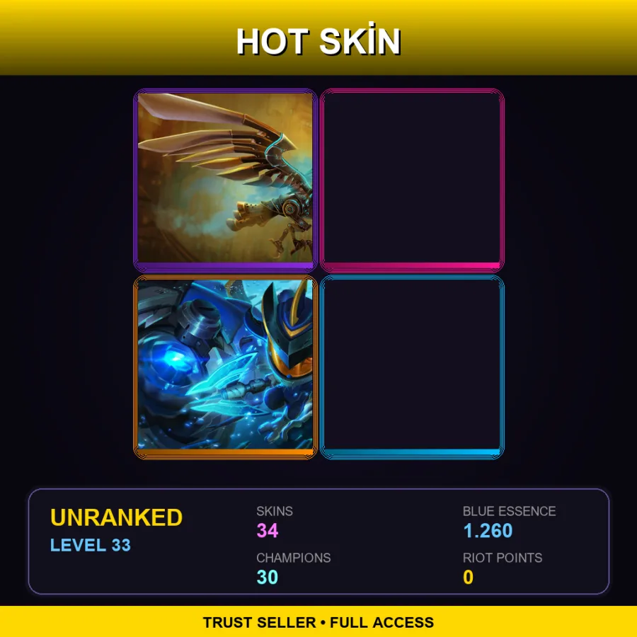 LAN | Lv33 | Unranked | 34 Skin | 30 Champ