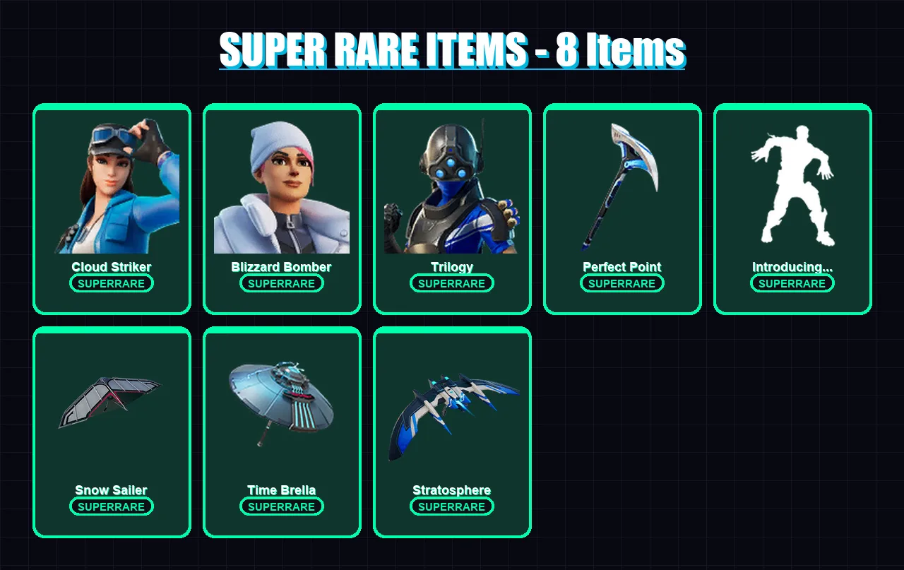 [PS4/PS5/XBOX/PC] | Cloud Striker | Blizzard Bomber | Trilogy | Snowmando | Darkheart | 14 skin | 53 pickaxe | 30 emote | 50 glider | Lv775