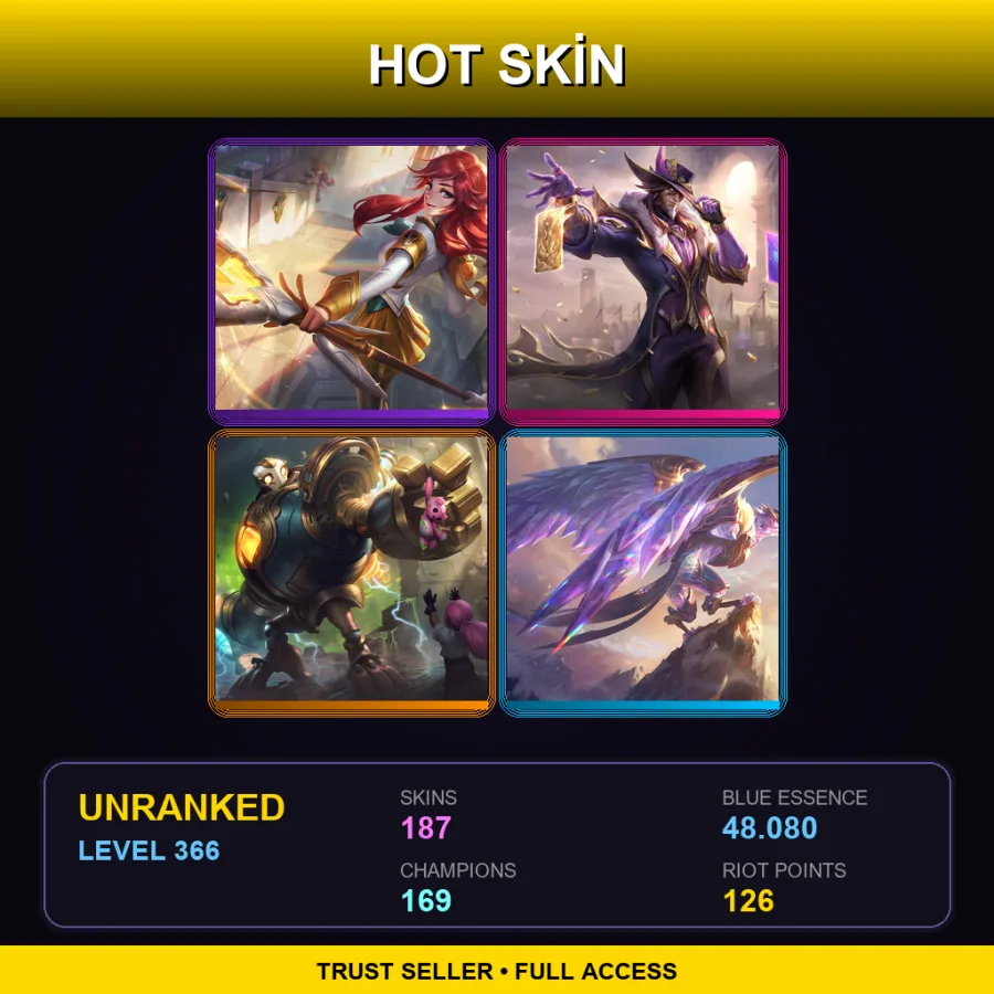 LAN | Lv366 | Unranked | 187 Skin | 169 Champ