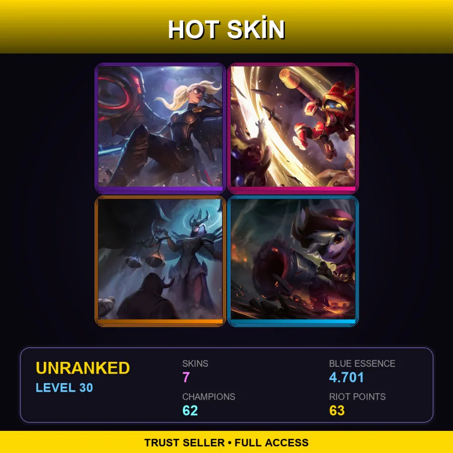 EUW | Lv30 | Unranked | 7 Skin | 62 Champ