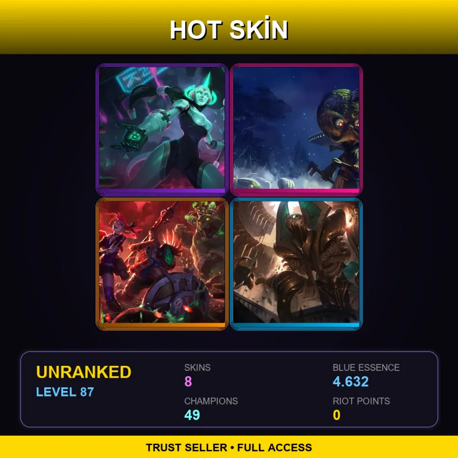 EUNE | Lv87 | Unranked | 8 Skin | 49 Champ — LoL account